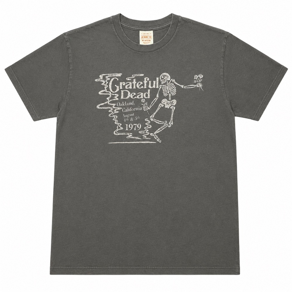 Grateful Dead Oakland 1979 Skeleton Graphic T-Shirt Charcoal Grey Medium Tall